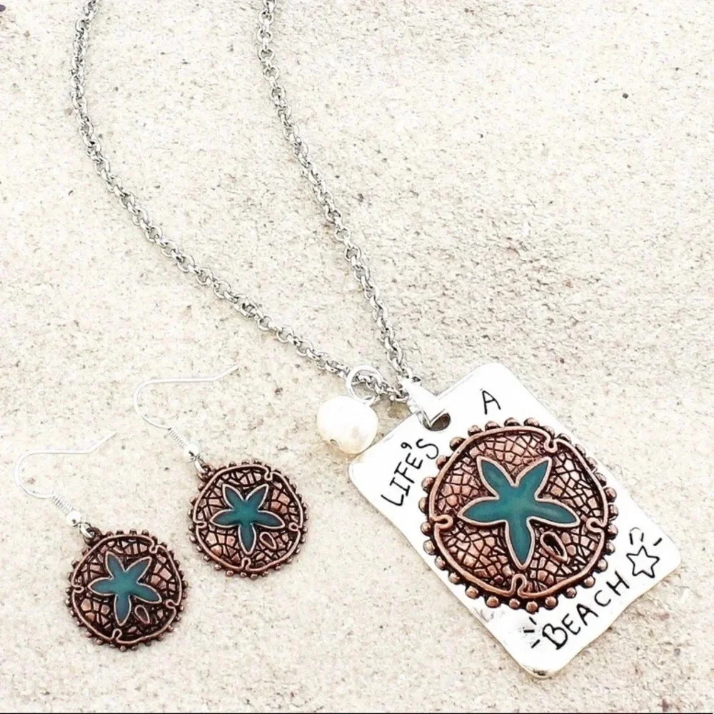 NEW ‘Life’s A Beach’ Sand Dollar‎ Necklace & Earrings Set